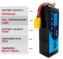 (CN)DXF 4S Lipo Battery 14.8V 10000mAh 100C 200C Deans/T XT90 EC5 for RC 1/8 1/10 Car Truck Tank Models XXMAX 8S Arrama