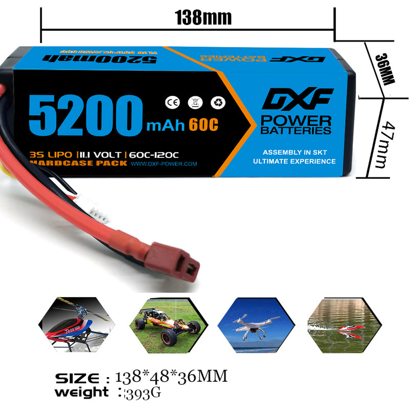(GE)DXF Lipo Battery 3S 11.1V 5200MAH 60C Blue Series lipo Hardcase with Deans Plug for Rc 1/8 1/10 Buggy Truck Car Off-Road Drone