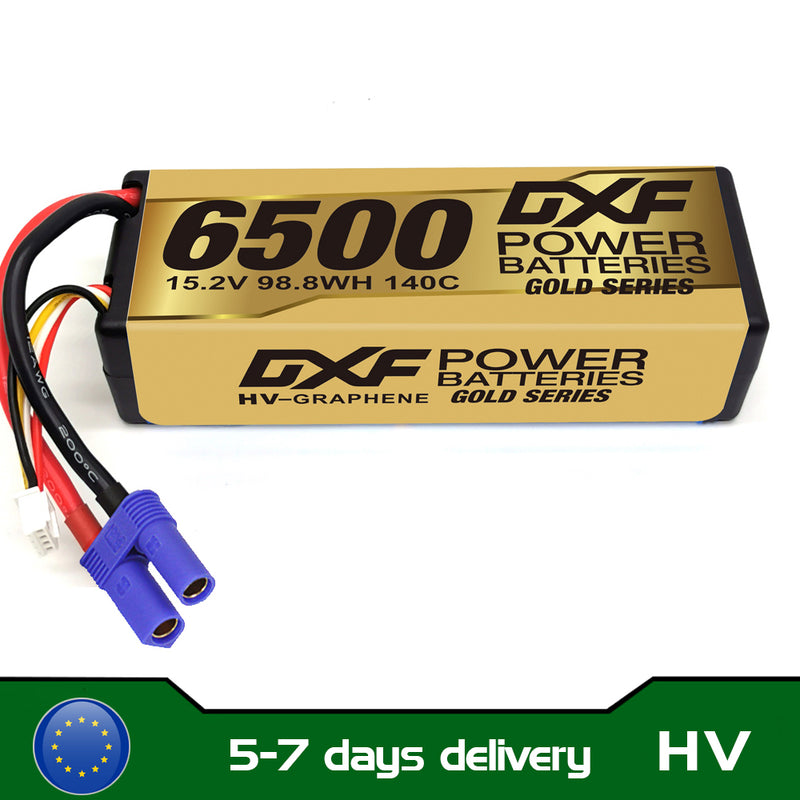 (ES)DXF Lipo Battery 4S 15.2V 6500MAH 140C GoldSeries Graphene lipo Hardcase with EC5 and XT90 Plug for Rc 1/8 1/10 Buggy Truck Car Off-Road Drone