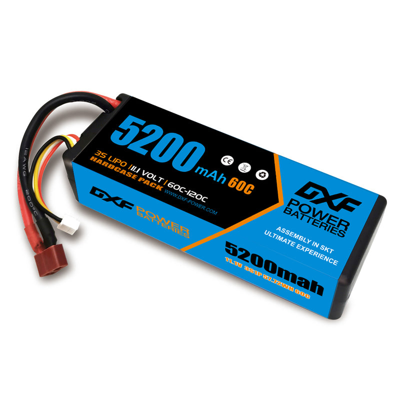 (USA)DXF Lipo Battery 3S 11.1V 5200MAH 60C Blue Series  lipo Hardcase with Deans Plug for Rc 1/8 1/10 Buggy Truck Car Off-Road Drone
