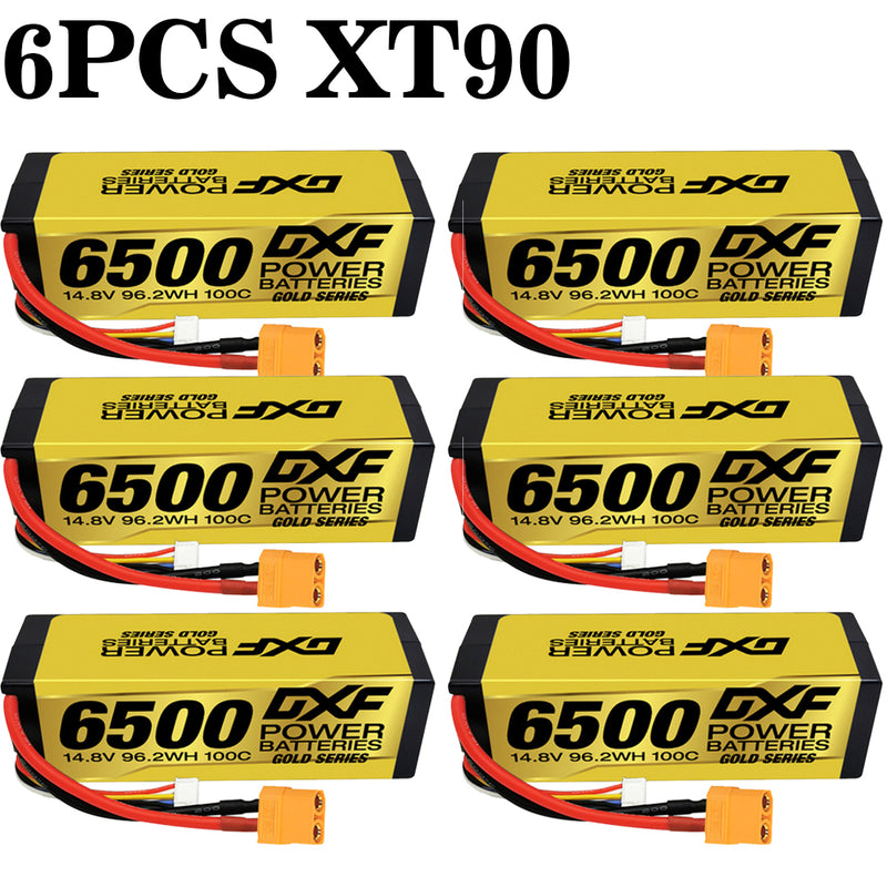 (GE)DXF Lipo Battery 4S 14.8V 6500MAH 100C GoldSeries Graphene lipo Hardcase with EC5 and XT90 Plug for Rc 1/8 1/10 Buggy Truck Car Off-Road Drone