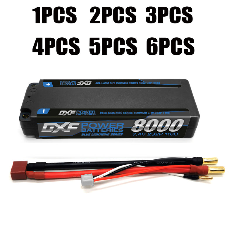(PL)DXF Lipo Battery 2S 7.4V 8000mAh 110C/220C Hardcase Battery Graphene 5MM Battery for Rc Truck Drone 1/10 1/8 Scale Traxxas Slash 4x4 RC Car Buggy truggy