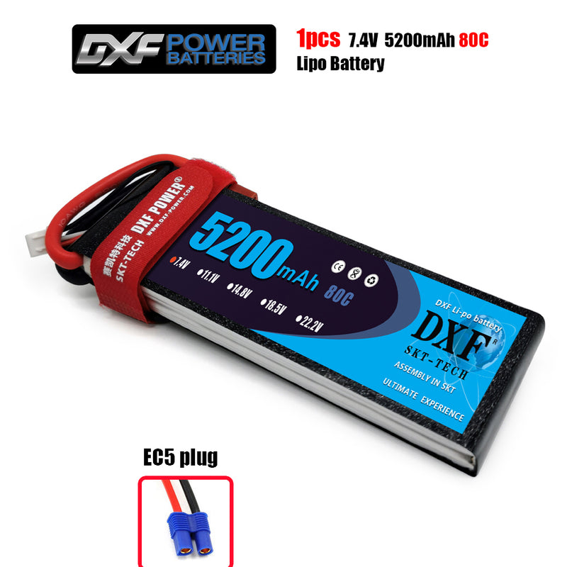 (CN)DXF 2S Lipo Battery 7.4V 100C 5200mAh Soft Case Battery with EC5 XT90 Connector for Car Truck Tank RC Buggy Truggy Racing Hobby