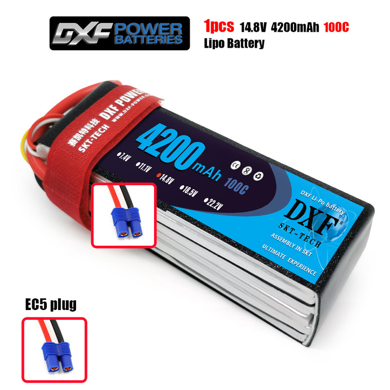 (CN)DXF 4S Lipo Battery 14.8V 100C 4200mAh Soft Case Battery with EC5 XT90 Connector for Car Truck Tank RC Buggy Truggy Racing Hobby