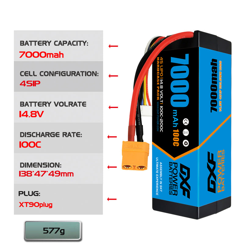 (EU)DXF Lipo Battery 4S 14.8V 7000mAh 100C/200C HardCase Lipo Battery for RC HPI HSP 1/8 1/10 Buggy RC Car Truck